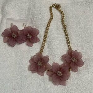 Lavender Floral Necklace and Earring Set Gold Tone . $10 or 2 for $15